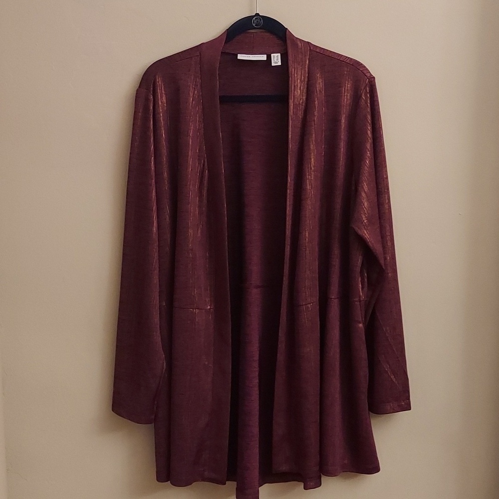 SUSAN GRAVER "As Is" Foil Print Open Front Long Sleeve Cardigan 1X Longline - Picture 3 of 11